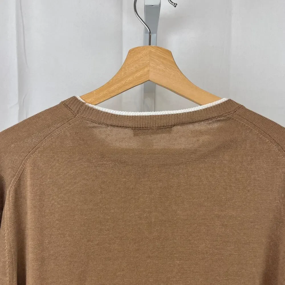 PESERICO Italy Maglia Tricot Knit Sweater Cotton Linen Crew Brown IT 52 US L XL